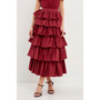 Women's Pleated Combo Maxi Poplin Skirt