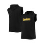 Men's Black Pittsburgh Steelers Big and Tall Muscle Sleeveless Pullover Hoodie