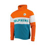 Men's Aqua and Orange Miami Dolphins Colorblock Throwback Pullover Hoodie