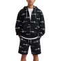 Men's Relaxed Fit Zip-Front Allover Logo Print Hoodie