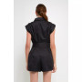 Women's Shoulder Pleated Collared Romper