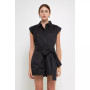 Women's Shoulder Pleated Collared Romper