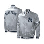 Men's Gray New York Yankees Slider Satin Full-Snap Varsity Jacket