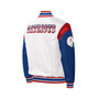 Men's White New England Patriots Throwback Warm Up Pitch Satin Full-Snap Varsity Jacket