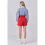 Women's Red Linen Cuffed Shorts