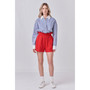 Women's Red Linen Cuffed Shorts