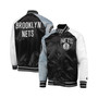 Men's Black, Gray Brooklyn Nets Reliever Varsity Satin Raglan Full-Snap Jacket