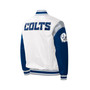 Men's White Indianapolis Colts Throwback Warm Up Pitch Satin Full-Snap Varsity Jacket