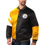Men's Black, Gold-Tone Pittsburgh Steelers Leader Varsity Satin Full-Snap Jacket
