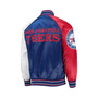 Men's Royal, Red Philadelphia 76Ers Reliever Varsity Satin Raglan Full-Snap Jacket