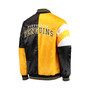 Men's Black and Gold Pittsburgh Penguins The Leader Varsity Satin Full-Snap Jacket