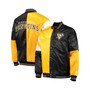 Men's Black and Gold Pittsburgh Penguins The Leader Varsity Satin Full-Snap Jacket