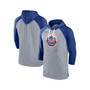 Men's Heather Gray, Heather Royal New York Mets Baseball Raglan 3/4 Sleeve Pullover Hoodie
