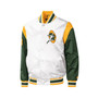 Men's White Green Bay Packers Throwback Warm Up Pitch Satin Full-Snap Varsity Jacket