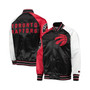Men's Black, Red Toronto Raptors Reliever Varsity Satin Raglan Full-Snap Jacket