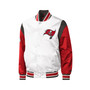 Men's White Tampa Bay Buccaneers Throwback Warm Up Pitch Satin Full-Snap Varsity Jacket
