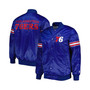 Men's Royal Philadelphia 76ers Pick and Roll Satin Full-Snap Varsity Jacket