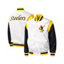 Men's White Pittsburgh Steelers Throwback Warm Up Pitch Satin Full-Snap Varsity Jacket
