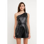 Women's One Shoulder Pu Romper