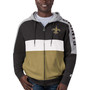 Men's Black, Gold-Tone New Orleans Saints Playoffs Color Block Full-Zip Hoodie