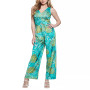 Women's Popliar Sleeveless V-neck Tropical-Print Jumpsuit