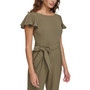 Women's Flutter-Sleeve Belted Cropped Jumpsuit