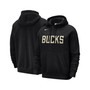 Men's Black Milwaukee Bucks Courtside Versus Stitch Split Pullover Hoodie
