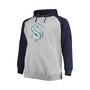 Men's Heathered Gray, Deep Sea Blue Seattle Kraken Big and Tall Raglan Pullover Hoodie