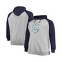 Men's Heathered Gray, Deep Sea Blue Seattle Kraken Big and Tall Raglan Pullover Hoodie