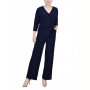 Petite Short 3/4 Sleeve Belted Wide Leg Jumpsuit