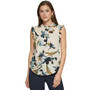 Women's Printed Quarter-Button Round-Neck Top
