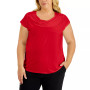Plus Size Stretch Knit Short-Sleeve Cowl-Neck Top