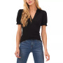 Women's Collared Split-Neck Short-Sleeve Knit Top