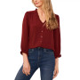 Women's Ruffled Button-Front Elbow Sleeve Blouse