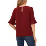Women's Ruffled-Cuff 3/4-Sleeve Crew Neck Blouse