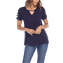 Women's Keyhole Neck Cutout Short Sleeve Top