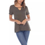 Women's Keyhole Neck Cutout Short Sleeve Top