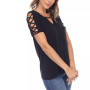 Women's Keyhole Neck Cutout Short Sleeve Top
