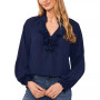 Women's Ruffled V-Neck Button-Front Long-Sleeve Top