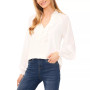 Women's Ruffled V-Neck Button-Front Long-Sleeve Top