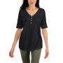 Solid Elbow-Sleeve Henley Tunic Top, Created for Macy's