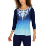 Women's Ikat Gradient 3/4-Sleeve Top, Created for Macy's