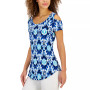 Women's Ikat Printed Knit Cold-Shoulder Top, Created for Macy's