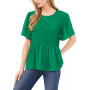 Women's Crew Neck Short Sleeve Pin-Tuck Blouse