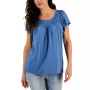 Women's Pleated-Neck Short-Sleeve Top, Created for Macy's