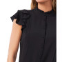 Women's Short Sleeve Pin-tuck Ruffled Button-up Blouse
