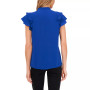 Women's Short Sleeve Pin-tuck Ruffled Button-up Blouse