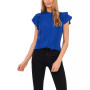 Women's Short Sleeve Pin-tuck Ruffled Button-up Blouse