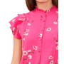 Women's Short Sleeve Ruffled Pin Tucked Floral Print Blouse