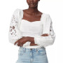 Women's Stevie Cotton Sweetheart-Neck Lace-Sleeve Top